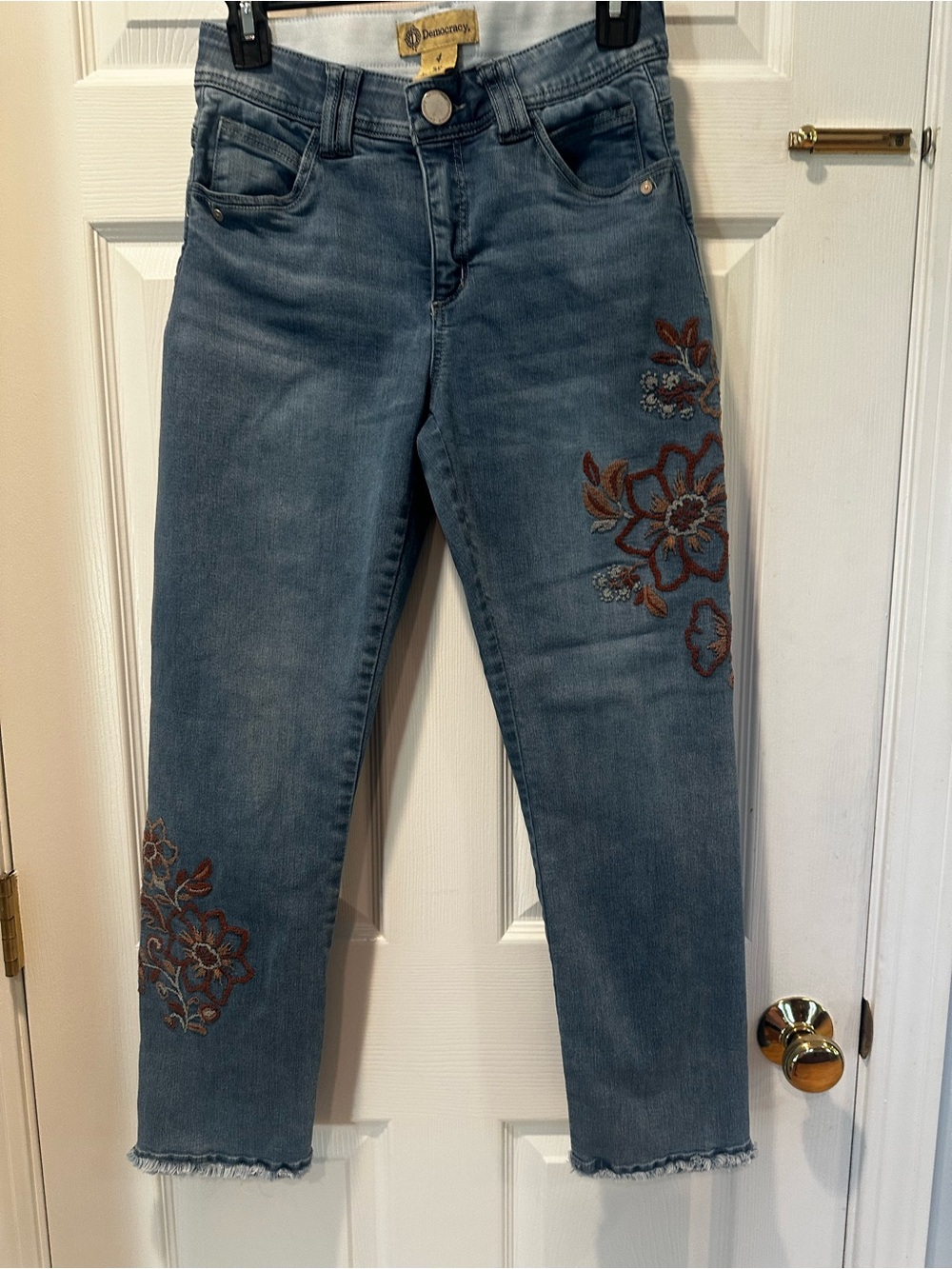 Democracy Blue Denim  Jeans with Floral Embroidery